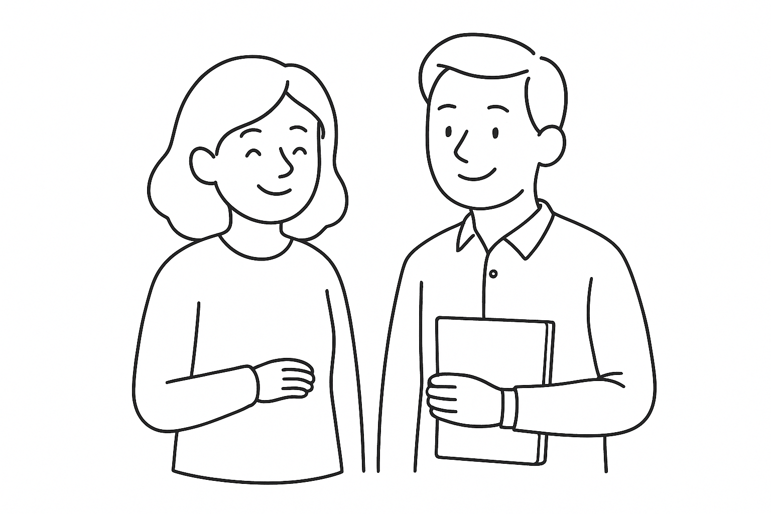 Simple sketch of Kathy and Jim in their workspace